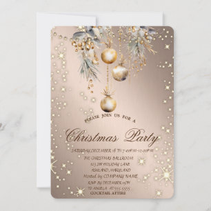 Convite Bolas de Natal Vintage Dourado Rosa Natal