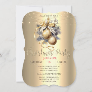 Convite Bolas de Ouro Elegantes,Luzes de Natal Douradas
