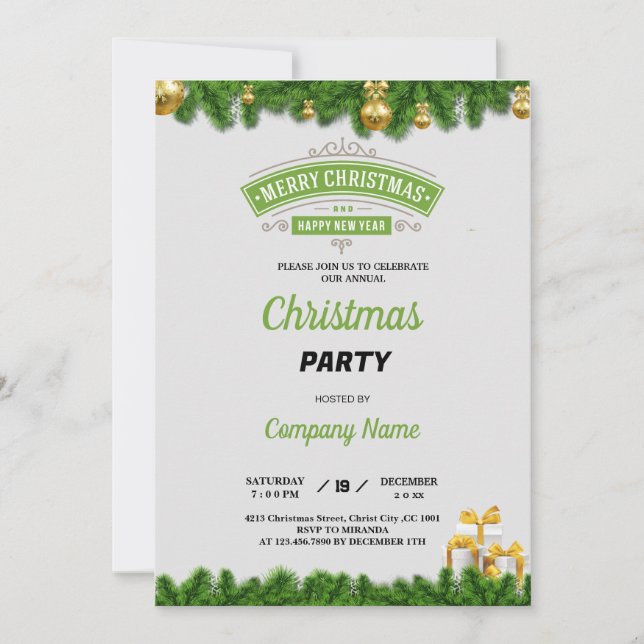 Convite Bolas elegantes para a festa de Natal da empresa (Frente)