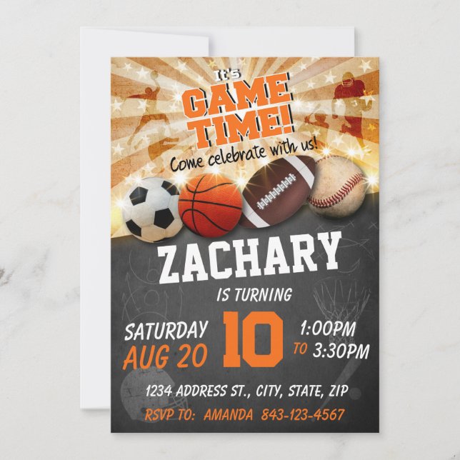 Convite Bolas esportivas de aniversário organizadas (Frente)