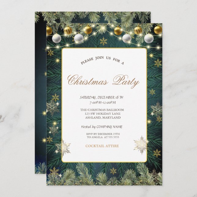 Convite Bolas,Ramais,Festa da Companhia Snowflakes (Frente/Verso)