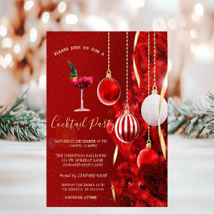 Convite Bolas Vermelhas Árvore de Natal Festa de Coquetel