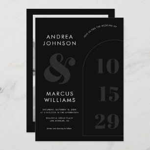 Convite Bold Ampersand & Date Black & White Photo Casament