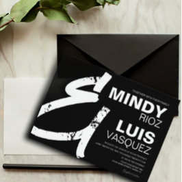 Convite BOLD AMPERSAND Grunge Script Preto Casamento