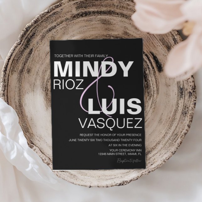 Convite BOLD AMPERSAND Script Black Pink Wedding Invitatio (Criador carregado)