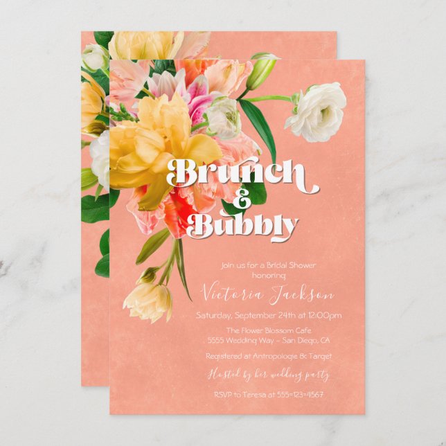 Convite Bold and Bright Blooms Floral Brunch (Frente/Verso)