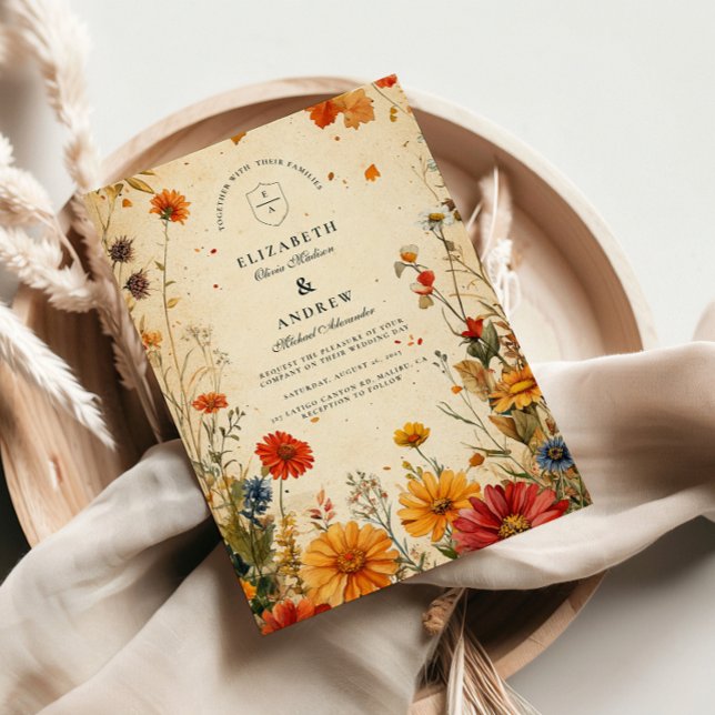 Convite Bold Autumn Floral Wedding (Criador carregado)