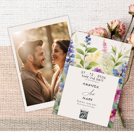 Convite Bold Bohemian Colorful Wildflower Save date