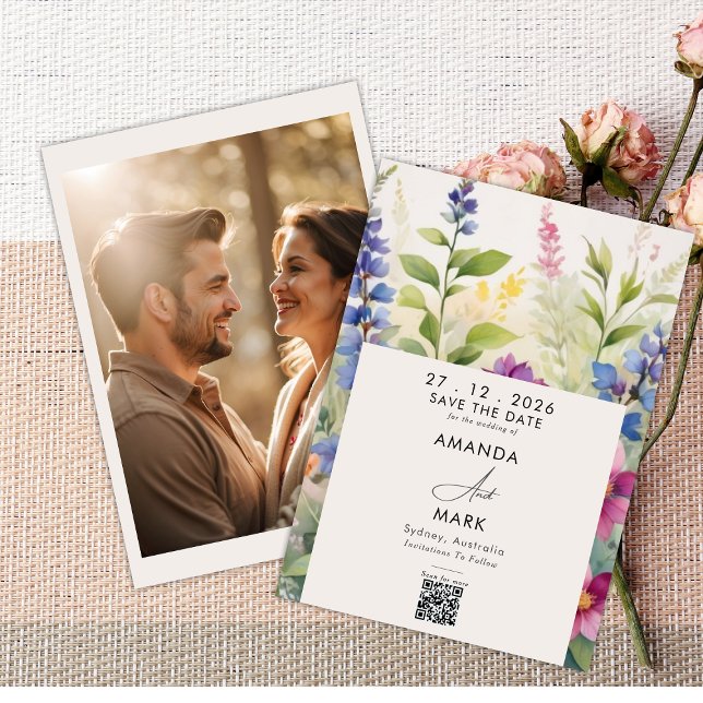 Convite Bold Bohemian Colorful Wildflower Save date (Criador carregado)