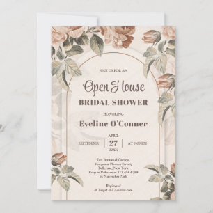 Convite Bold boho arca terracotta rosas sage open house