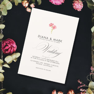 Convite Bold Boho Pink Trendy Wildflower Casamento único