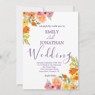 Convite Bold Boho Watercolor Laranja Cor Rosa