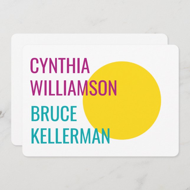 Convite Bold Bright Neon Pink Turquoise Amarela Data de Sa (Frente/Verso)