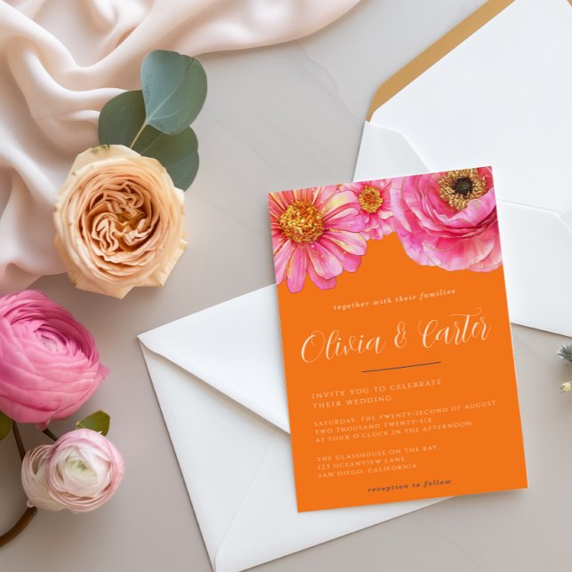 Convite Bold Color Floral Wedding Invitation (Criador carregado)