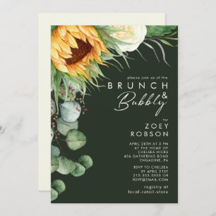 Convite Bold Country Sunflower Dark Green Brunch e Bubble