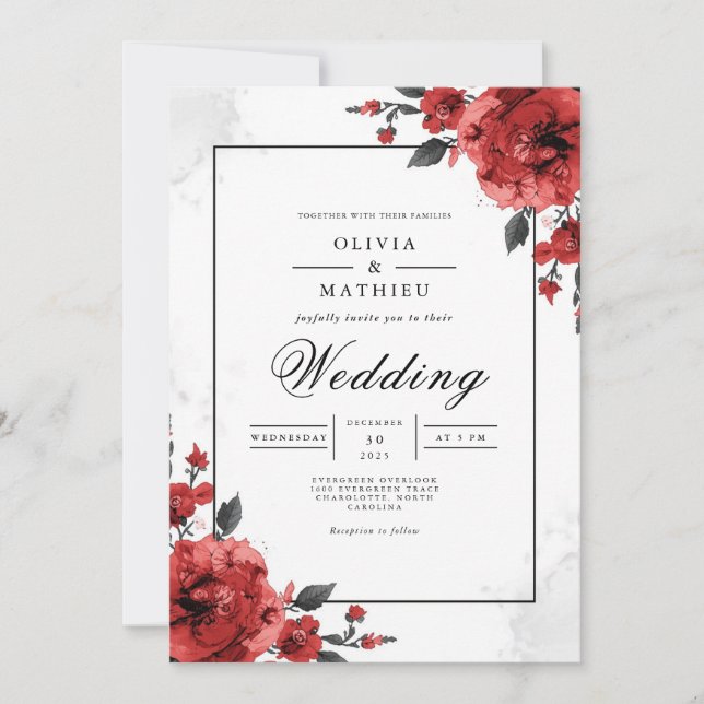 Convite Bold Crimson Floral Wedding (Frente)