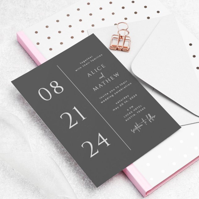Convite bold date minimalist modern wedding invitation (Criador carregado)