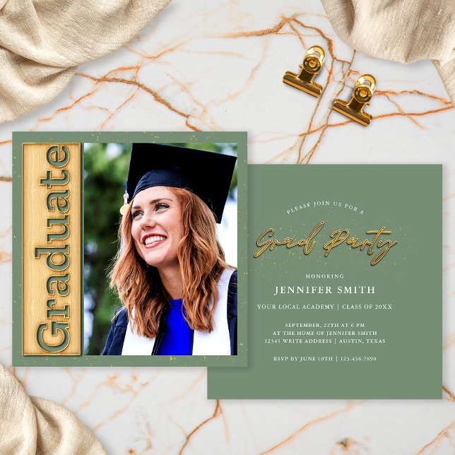 Convite Bold Dourado Festa de Formando de Graduação de Fot (Criador carregado)