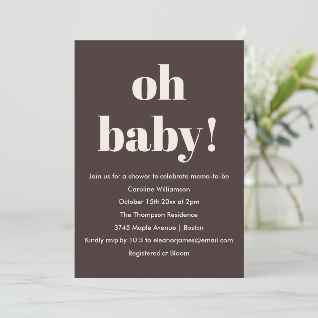 Convite Bold Earthy Brown Modern Fun Simple Baby Shower (Em pé/Frente)