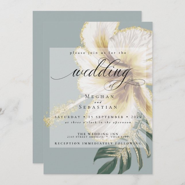 Convite Bold Elegant Pale Yellow Ivory Floral Casamento In (Frente/Verso)