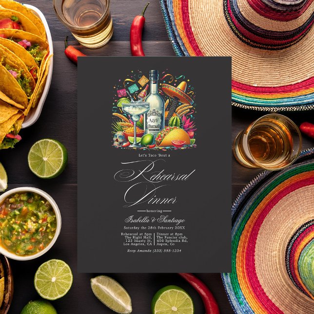 Convite Bold Fiesta "Taco de Vamos sobre um Janto de ensai (Bold Fiesta "Let's Taco 'Bout a Rehearsal Dinner" Invitation)