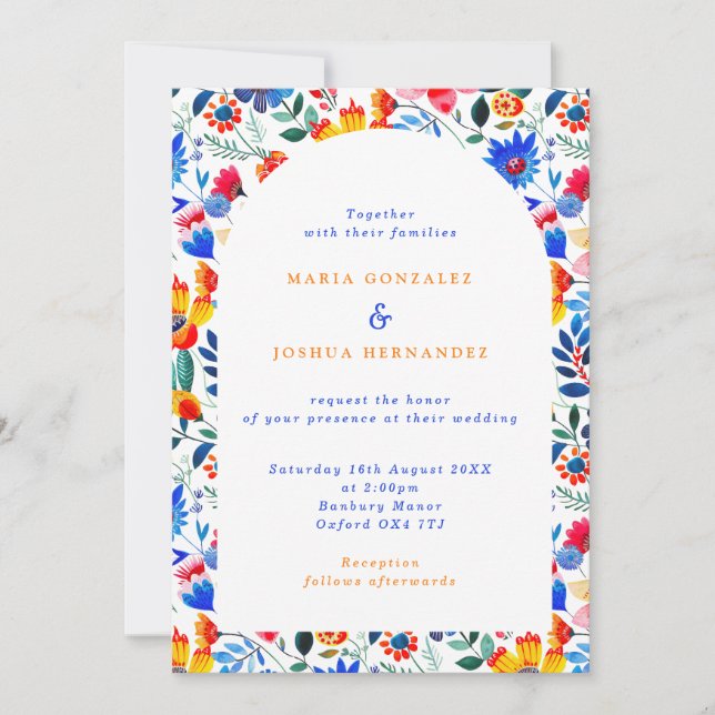 Convite Bold Floral Folk Fiesta Wedding  (Frente)