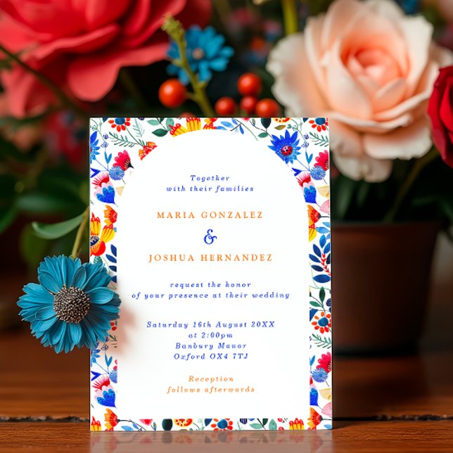 Convite Bold Floral Folk Fiesta Wedding  (Criador carregado)