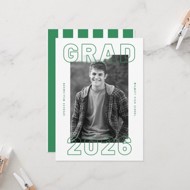 Convite Bold Graduation Photo Card | Custom Announcement (Frente/Verso In Situ)