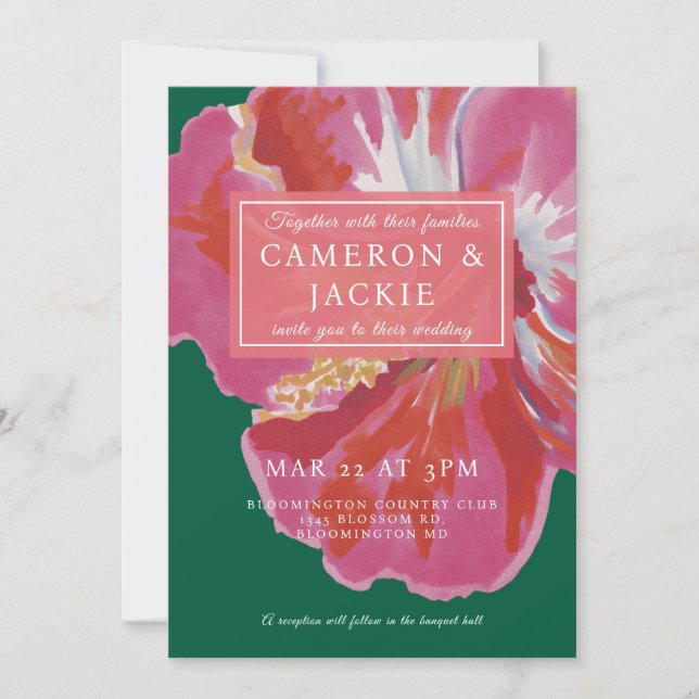 Convite Bold Hibiscus Tropical Wedding  (Frente)