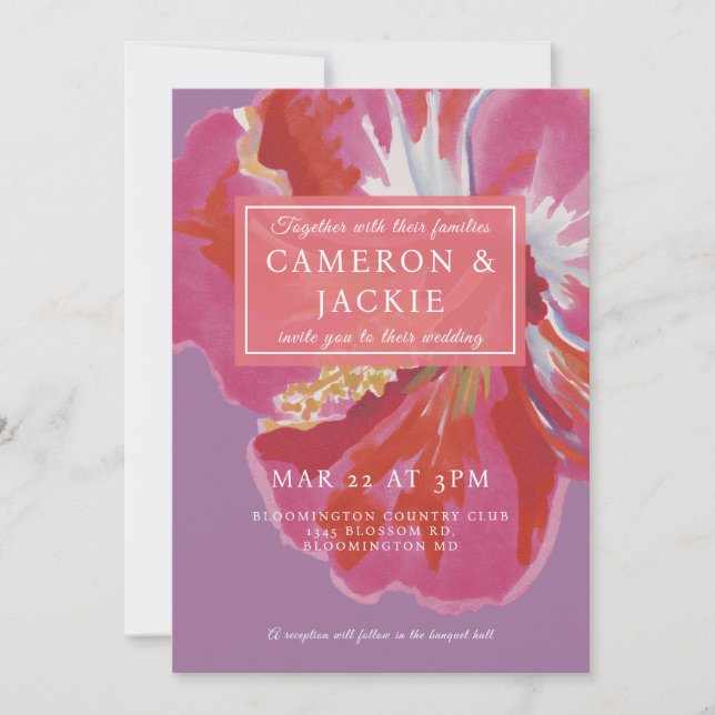 Convite Bold Hibiscus Tropical Wedding  (Frente)