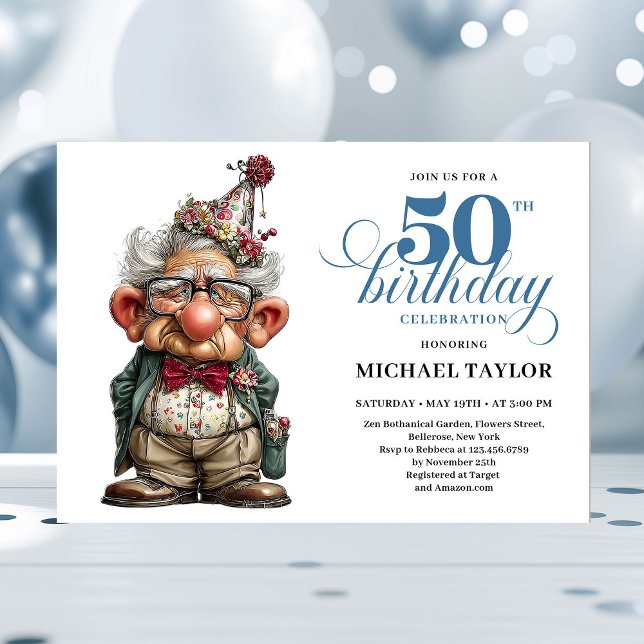 Convite Bold Humor Man 50 Year Birthday Party Invite (Bold Humor Man 50 Year Birthday Party Invite)