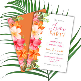Convite Bold Lush Tropical Floral Luau Birthday