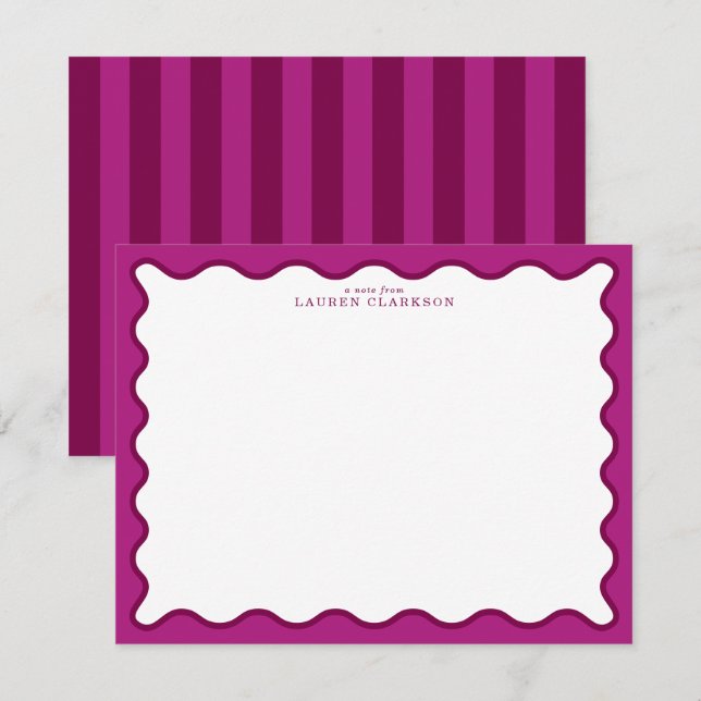 Convite Bold Magenta & Berry Pink Wavy Note Card (Frente/Verso)