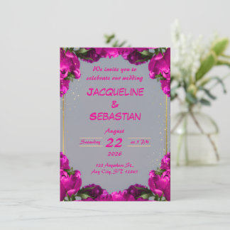 Convite Bold Magenta Floral Wedding