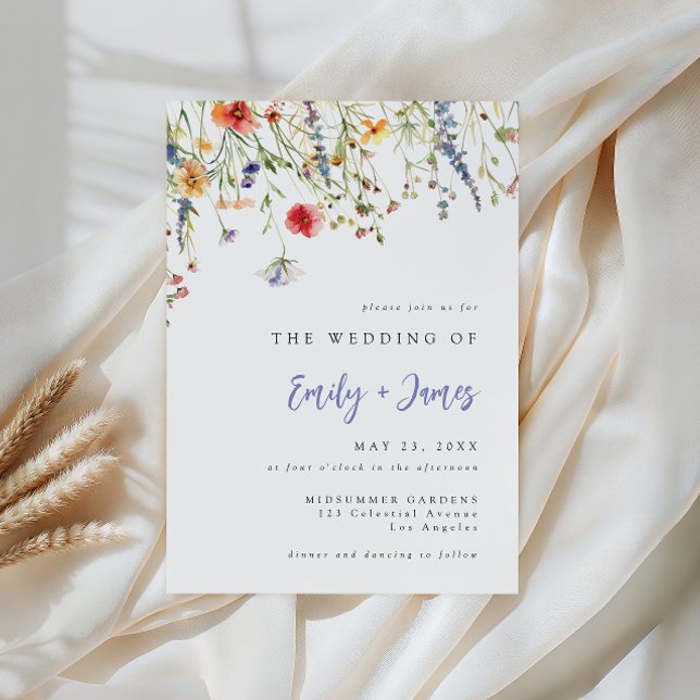 Convite Bold Minimal Wildflower Wedding Invitation (Criador carregado)