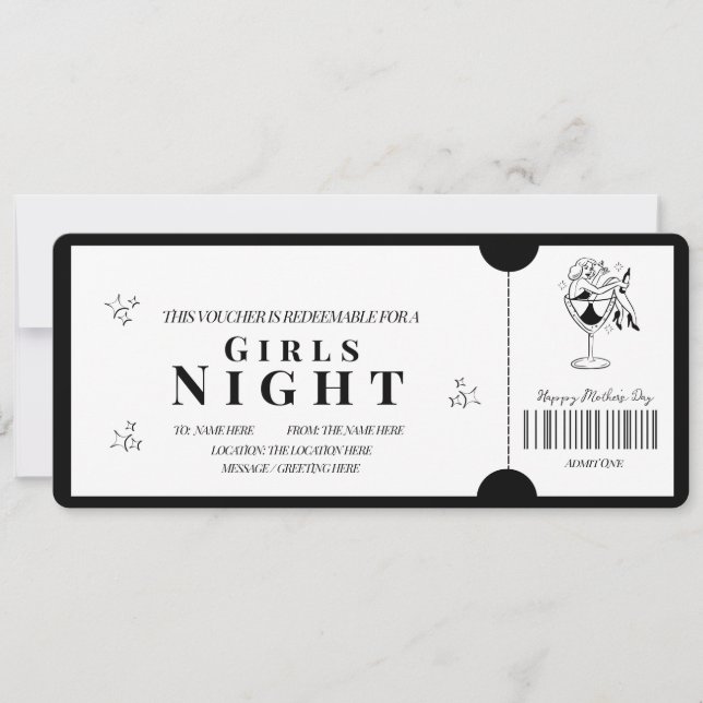 Convite Bold Minimalist Girls Night Voucher (Frente)