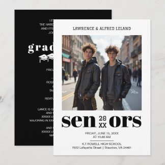 Convite Bold Moderm Twins Sibling Seniors Graduation TMF26