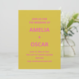 Convite Bold Modern Chartreuse Pink Yellow Wedding