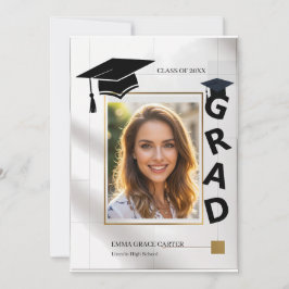 Convite Bold Modern GRAD Typography Gold Photo Graduation