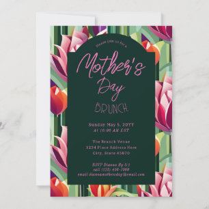 Convite Bold Modern Madre Day Tulip Green Pink Brunch