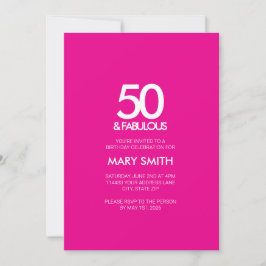 Convite Bold Modern Pink Fifty and Fabulous 50th Birthday