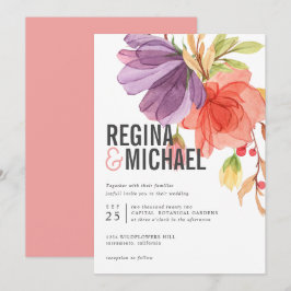 Convite Bold Modern Watercolor Casamento de flores selvage
