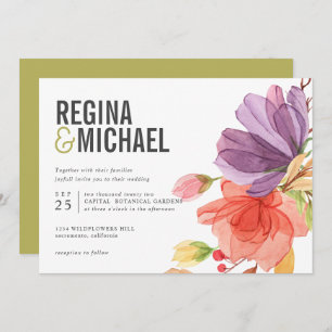 Convite Bold Modern Watercolor Casamento verde de flores s