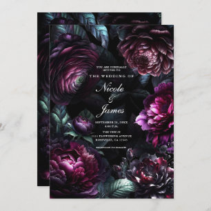 Convite Bold Moody Flowers Negra Encantada Casamento Flora