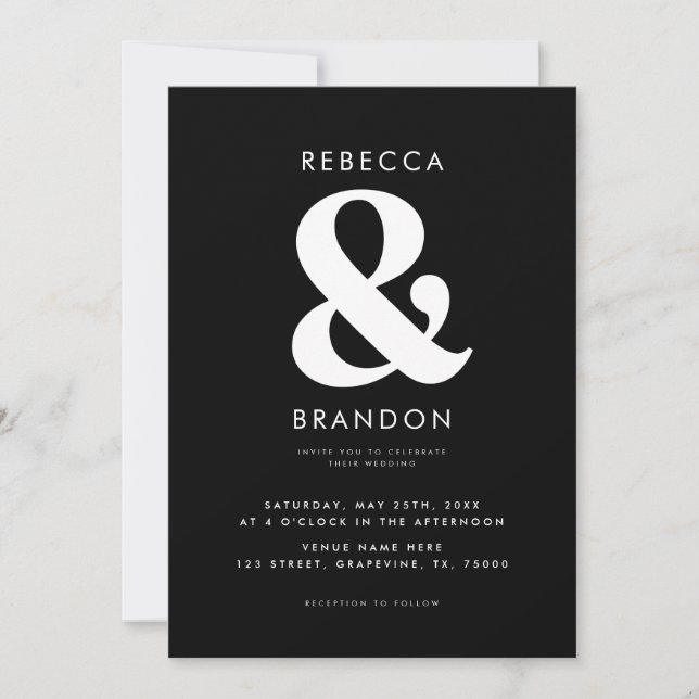 Convite Bold Na moda Ampersand Código QR Tudo em Um Casame (Frente)
