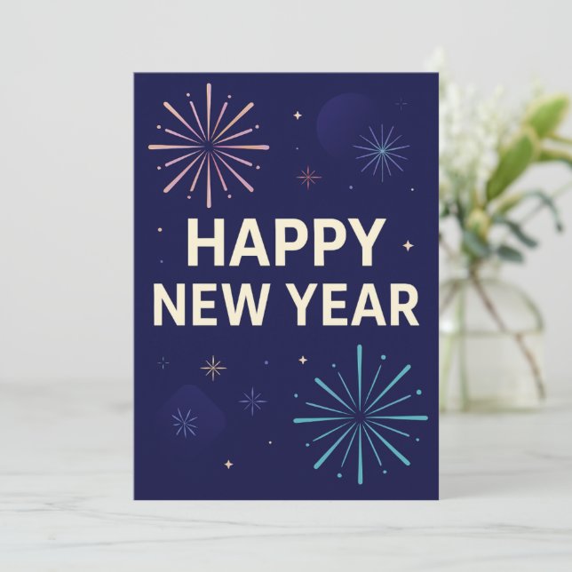 Convite Bold Navy Gold 2026 Celebration Fireworks (Em pé/Frente)