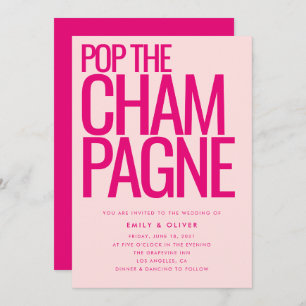 Convite Bold Neon Pink Pop do Casamento Moderno de Champan