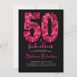 Convite Bold Pink Floral 50 and Fabulous Birthday Party