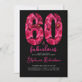 Convite Bold Pink Floral 60 and Fabulous Birthday Party