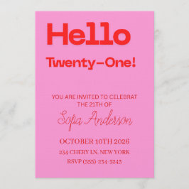 Convite Bold Pink Red 21st Birthday Invite
